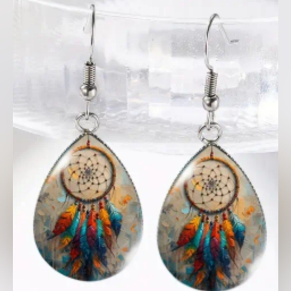 2 FOR $30 Boho Western Dreamcatcher Crystal glass Drop dangle Earrings -(#1,047) - Picture 1 of 3